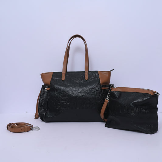 Urban Luxe 2-Piece Tote Bag Set for Women in Black and Brown with Matching Crossbody Pouch