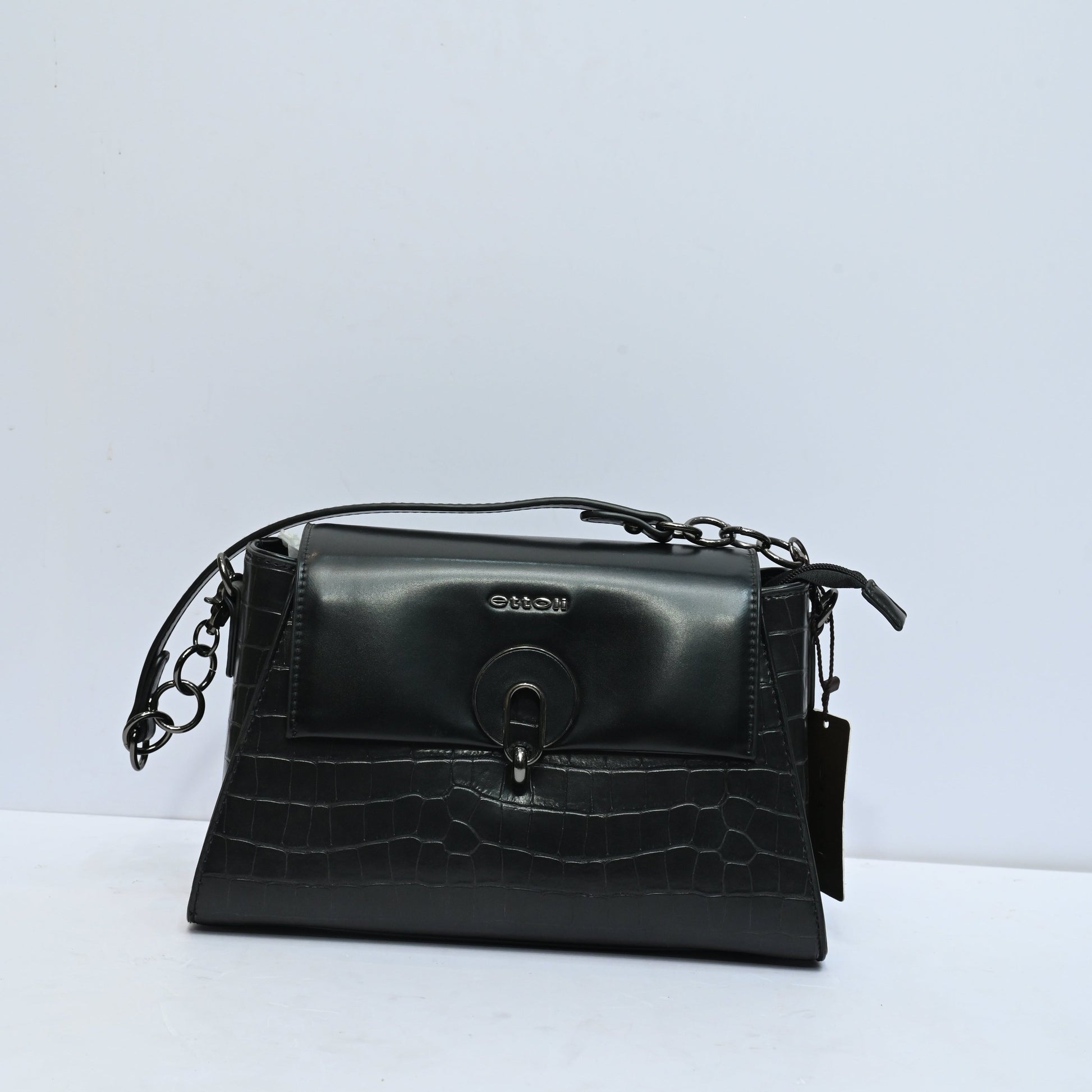 Bella Premium Top Handle Shoulder Bag for Women in Tan Black with Croc Texture Finish