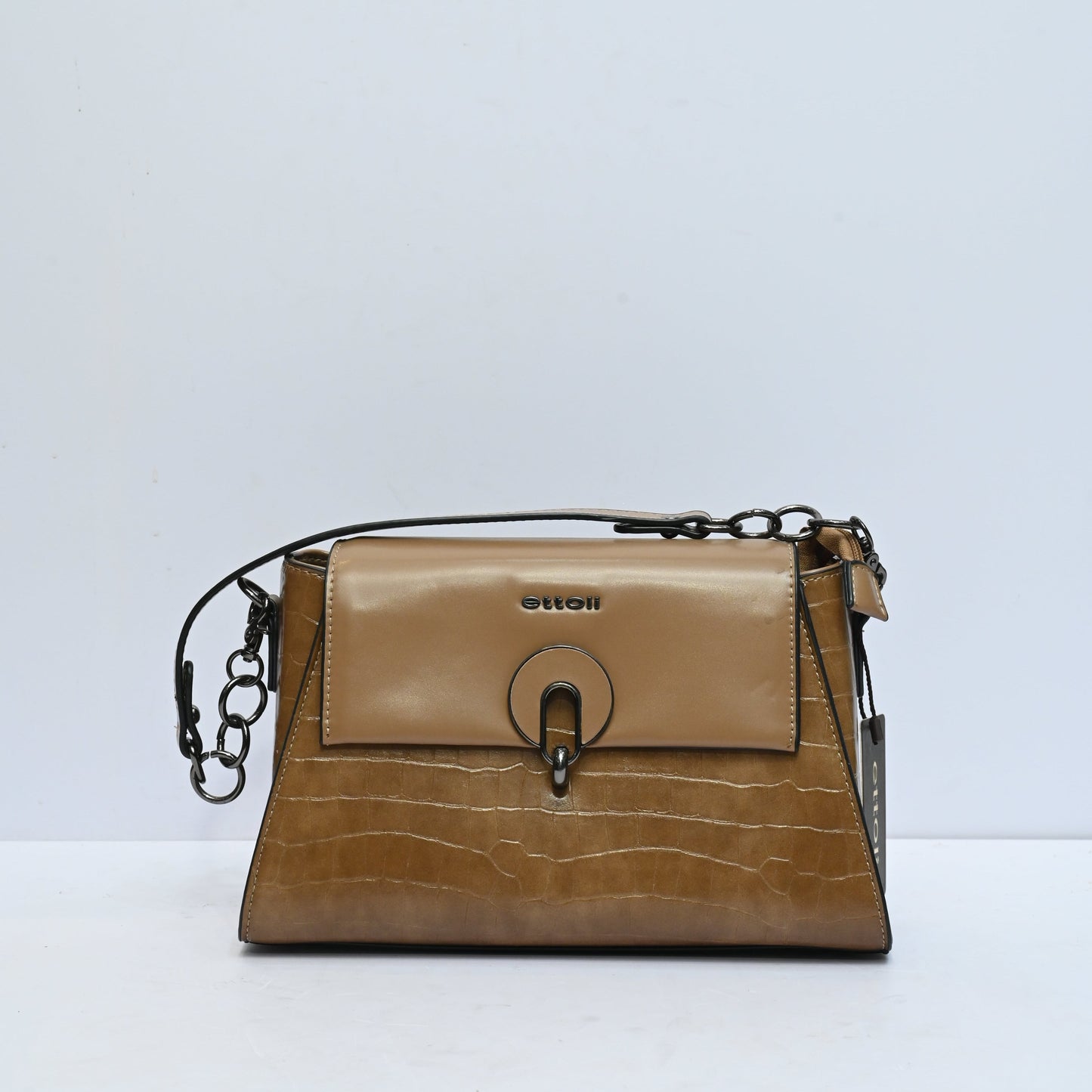 Bella Premium Top Handle Shoulder Bag for Women in Tan Brown with Croc Texture Finish