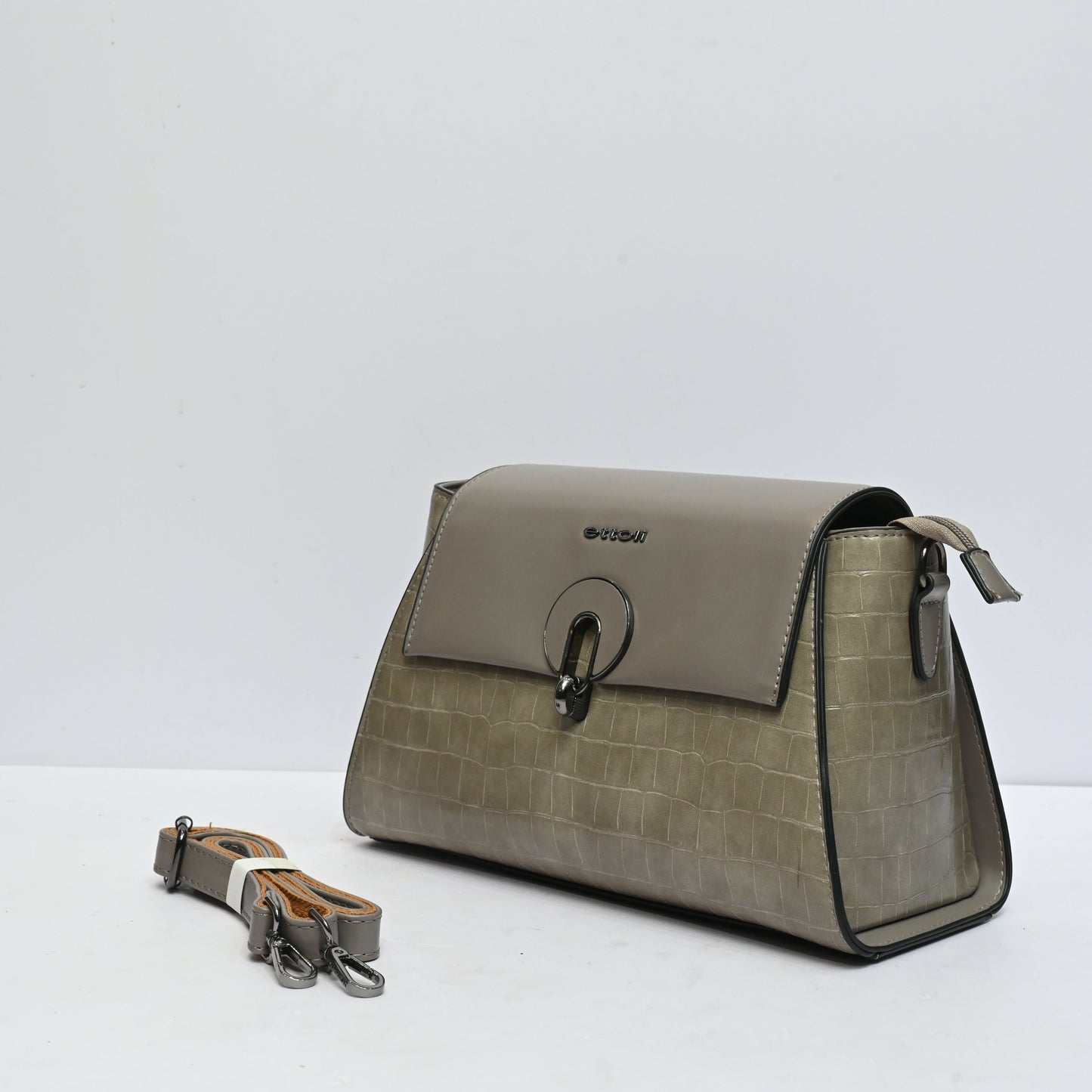 Bella Premium Top Handle Shoulder Bag for Women in Tan Grey with Croc Texture Finish