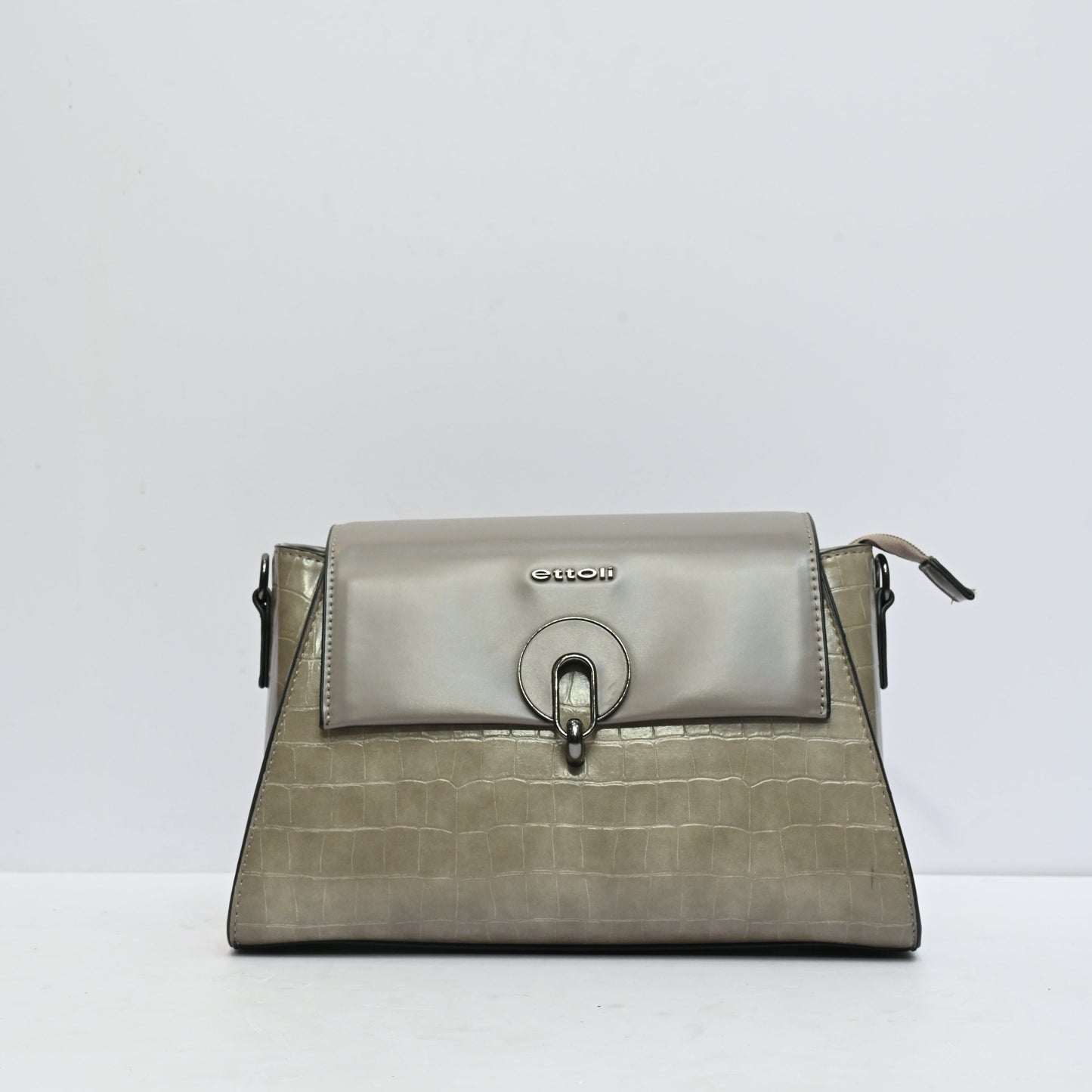 Bella Premium Top Handle Shoulder Bag for Women in Tan Grey with Croc Texture Finish