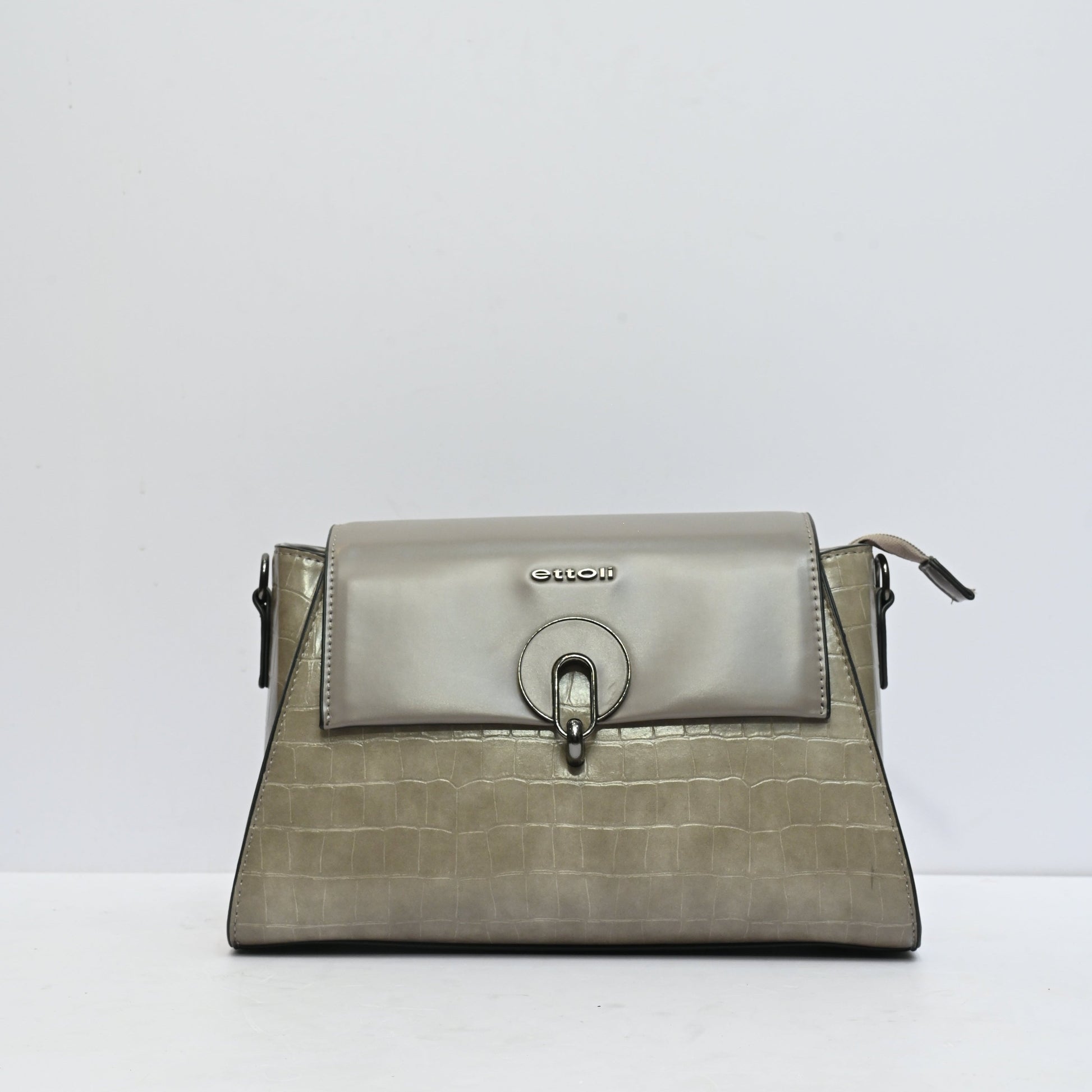Bella Premium Top Handle Shoulder Bag for Women in Tan Grey with Croc Texture Finish