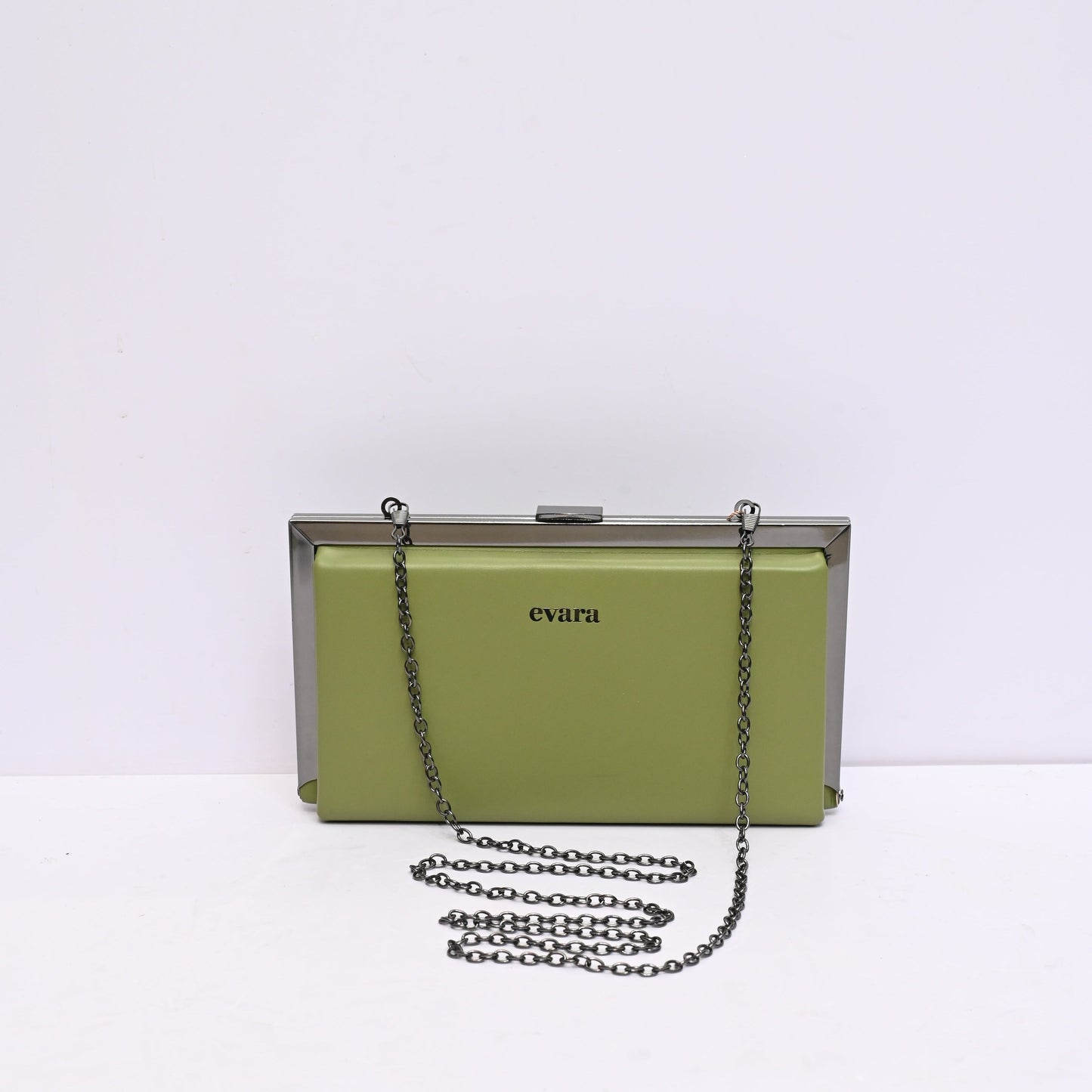 Elegance Box Clutch for Women in Blush Olive with Chain Strap and Metal Frame
