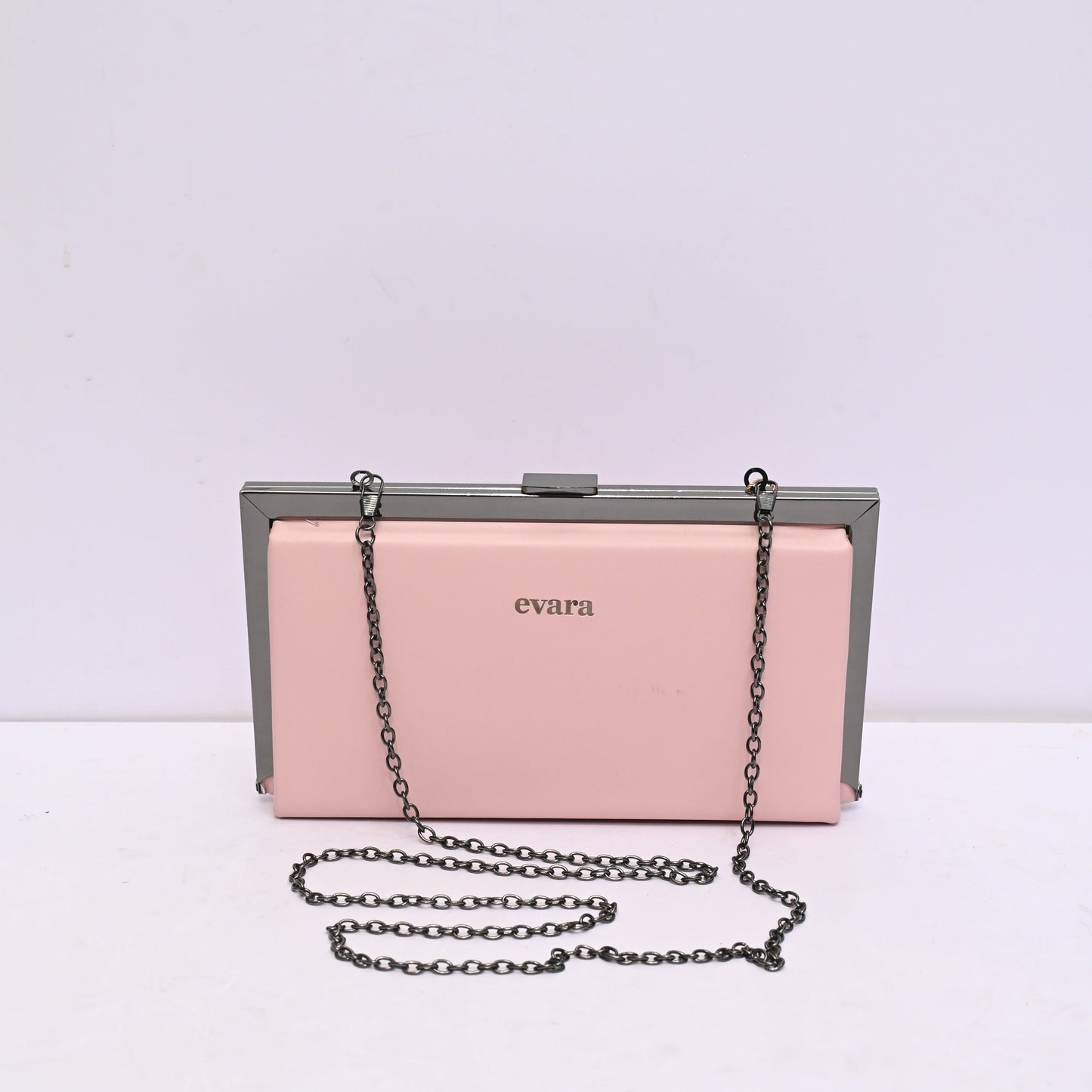 Elegance Box Clutch for Women in Blush Pink with Chain Strap and Metal Frame