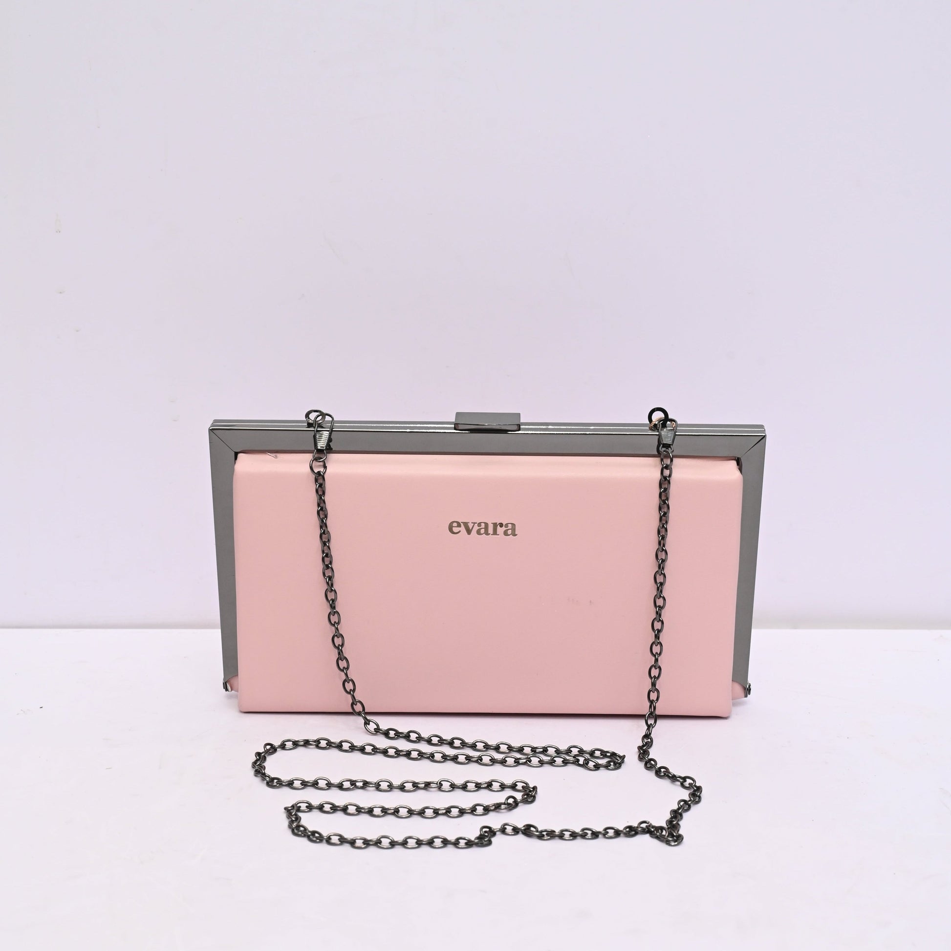 Elegance Box Clutch for Women in Blush Pink with Chain Strap and Metal Frame