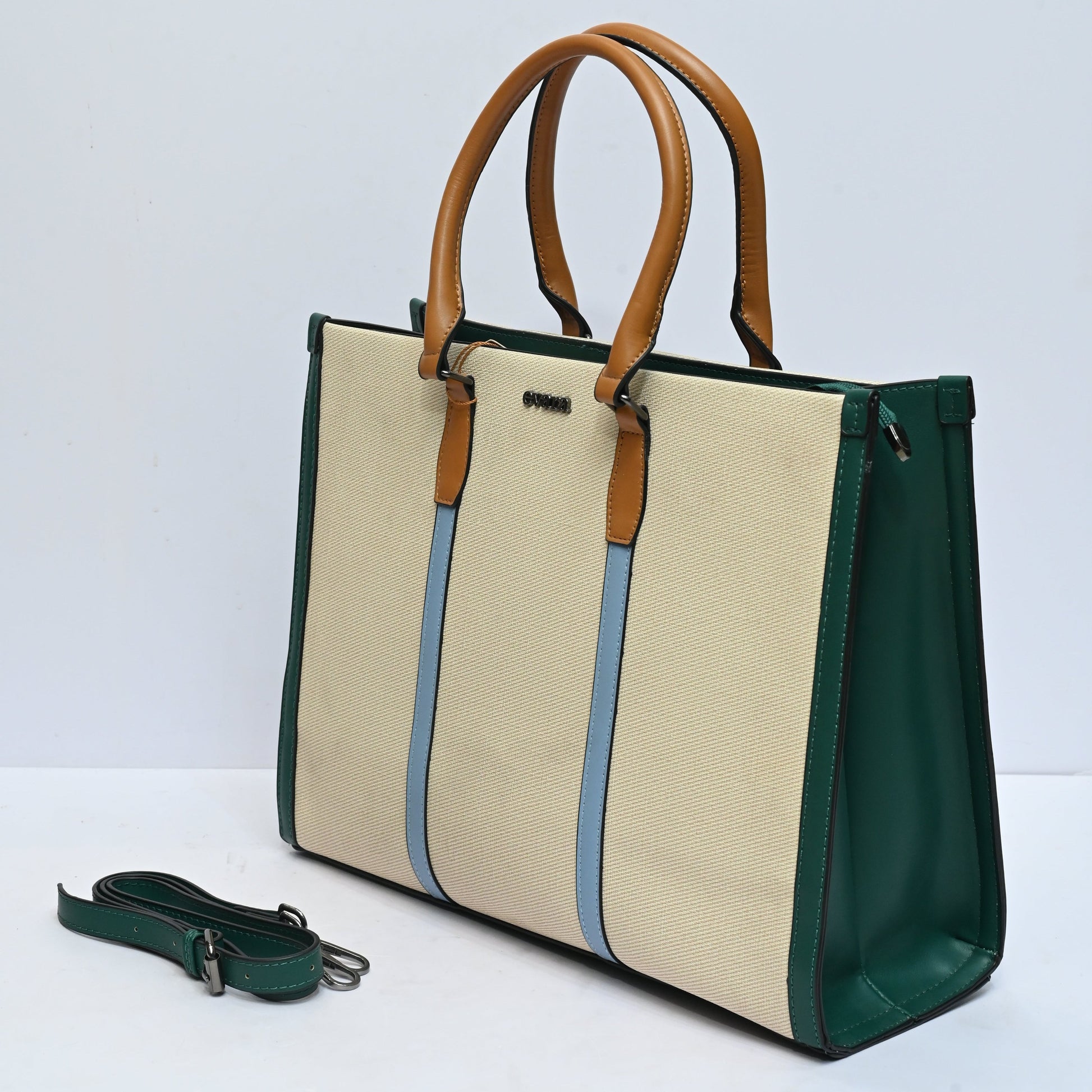 Everyday Work Tote Bag for Women in Ivory Multi Colorblock Design with Spacious Interior