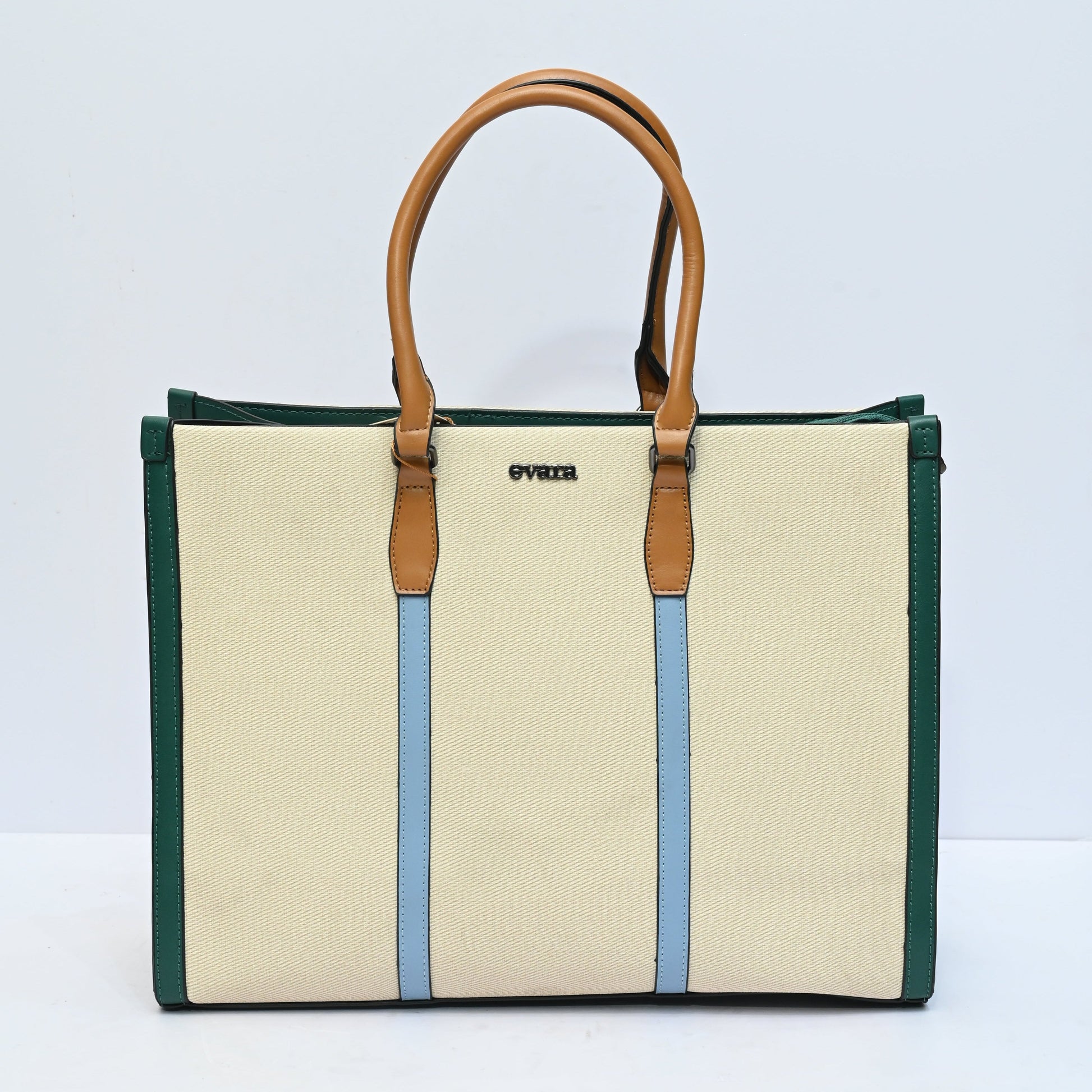 Everyday Work Tote Bag for Women in Ivory Multi Colorblock Design with Spacious Interior