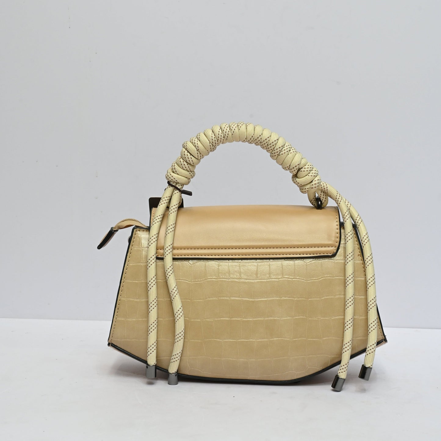 Ivory Luxe Knot Handle Handbag for Women in Cream Beige with Structured Satchel Design Gold Tone Lock Closure and Detachable Shoulder Strap
