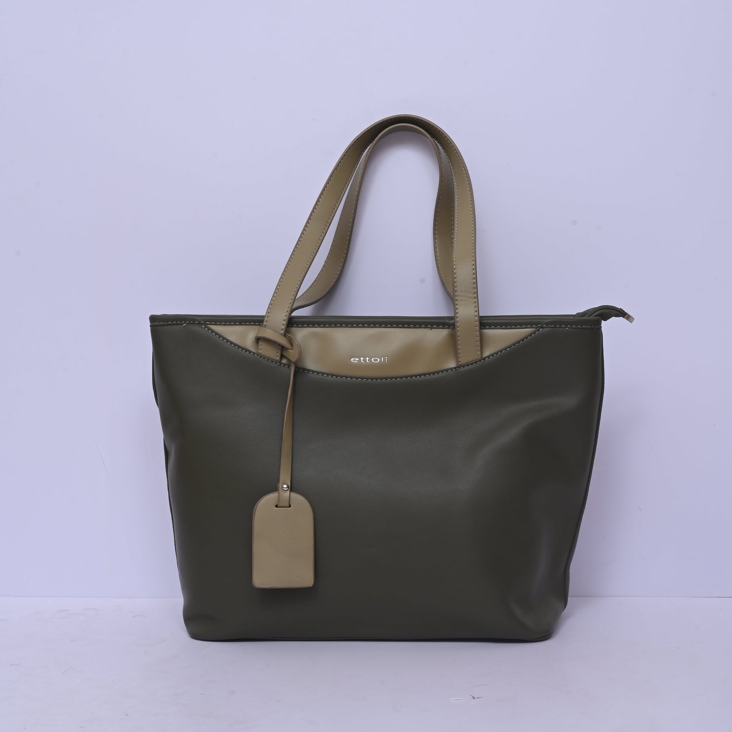 Olive tote bag for women with dual-tone handles