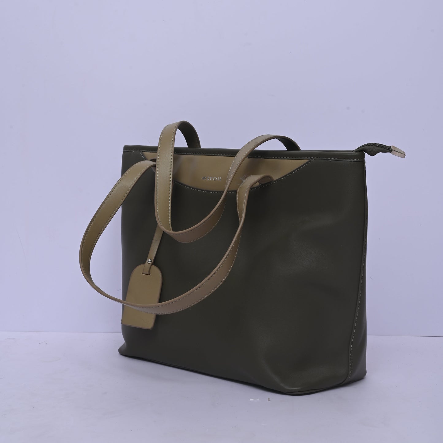 Olive tote bag for women with dual-tone handles