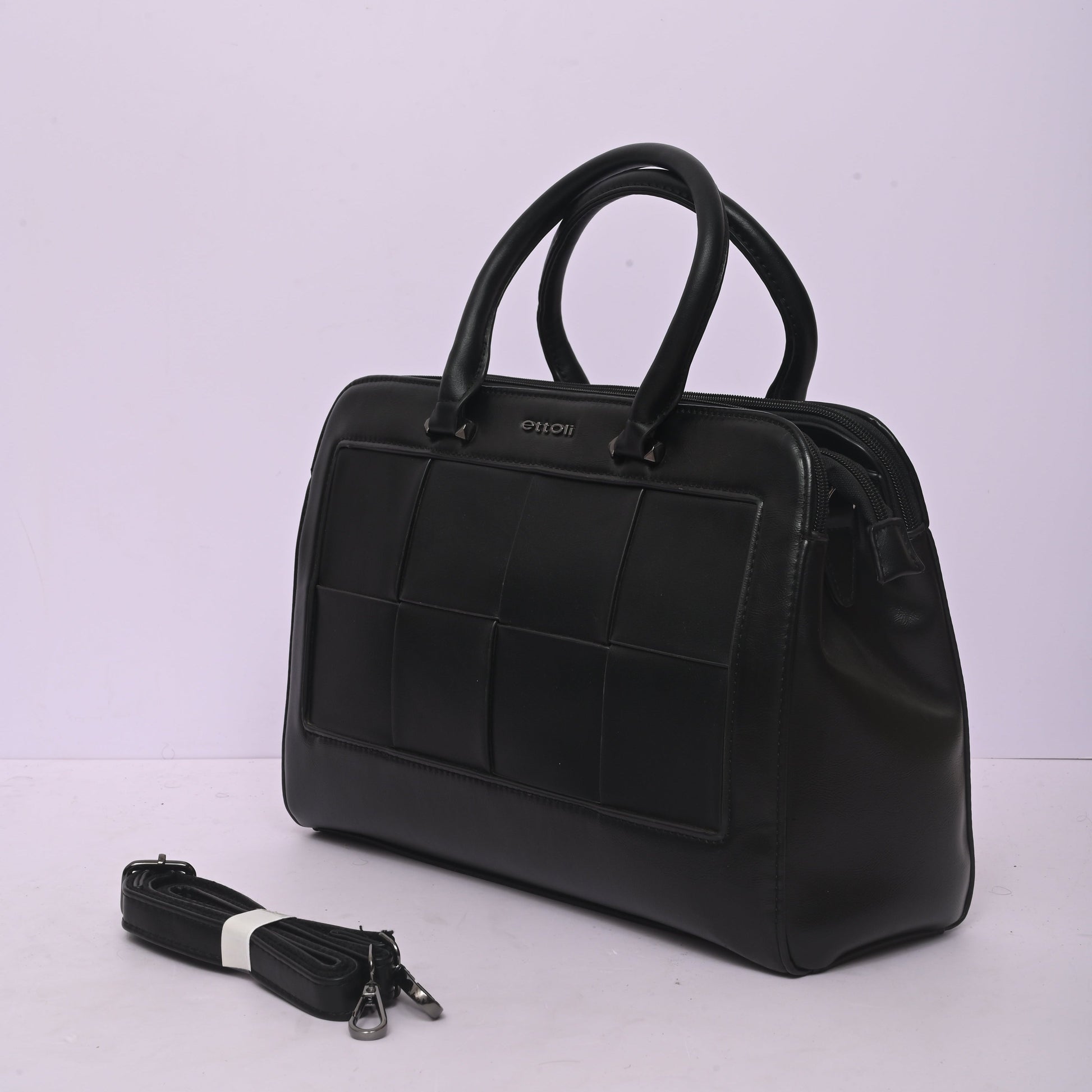 Premium Top Handle Satchel Black Handbag for Women with Structured Design and Spacious Interior