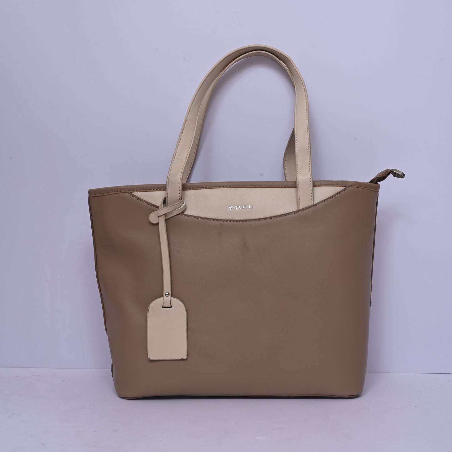 Brown tote bag for women with dual-tone handles
