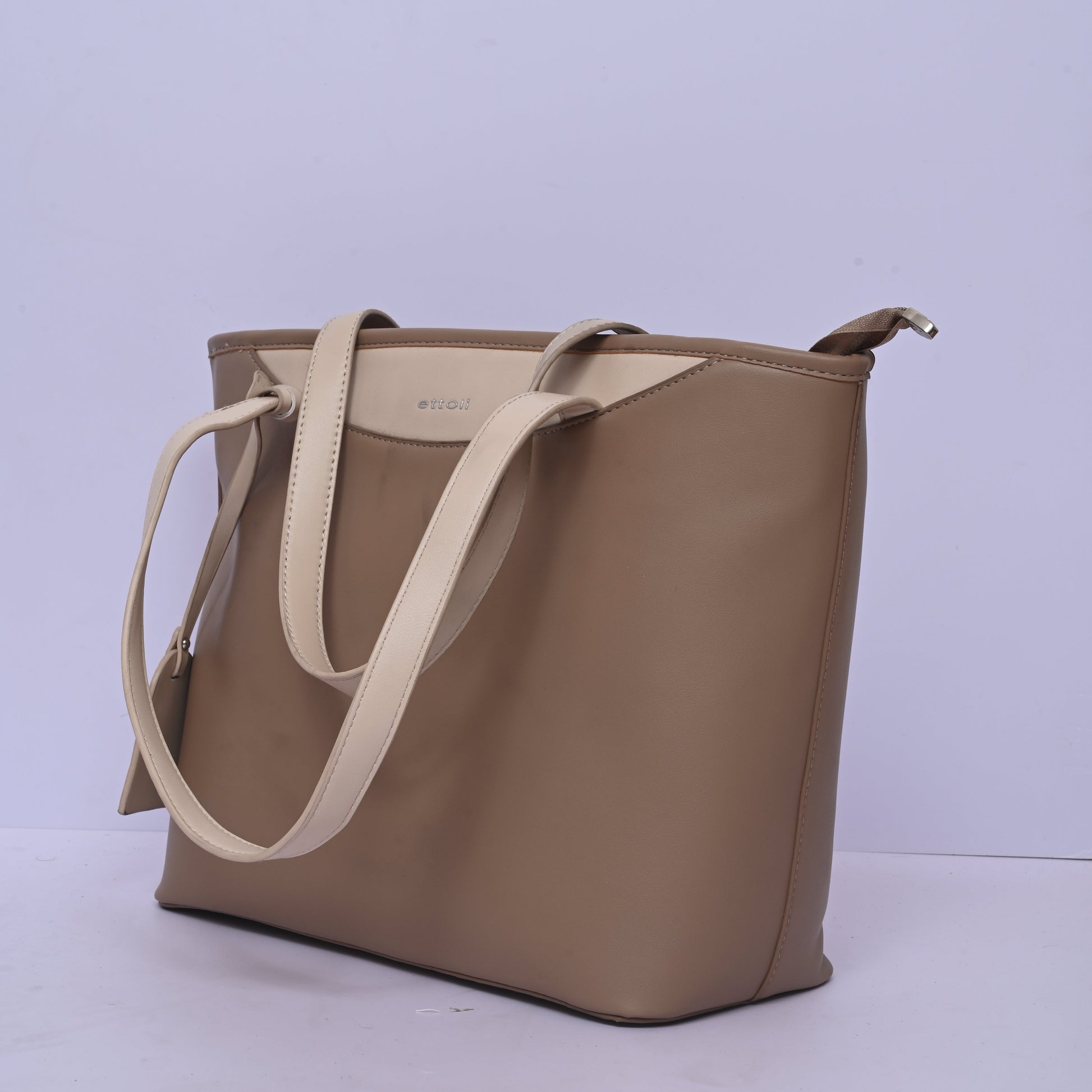 Brown tote bag for women with dual-tone handles