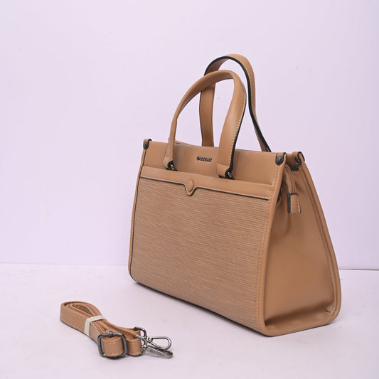 Woven Top Handle Tote Bag for Women in Beige with Spacious Interior and Elegant Woven Design