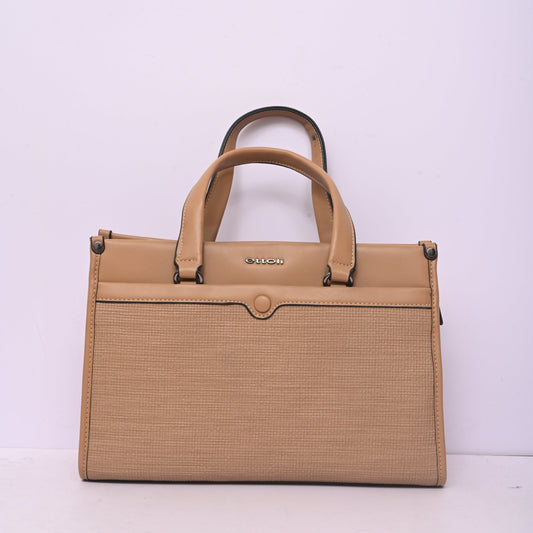 Woven Top Handle Tote Bag for Women in Beige with Spacious Interior and Elegant Woven Design