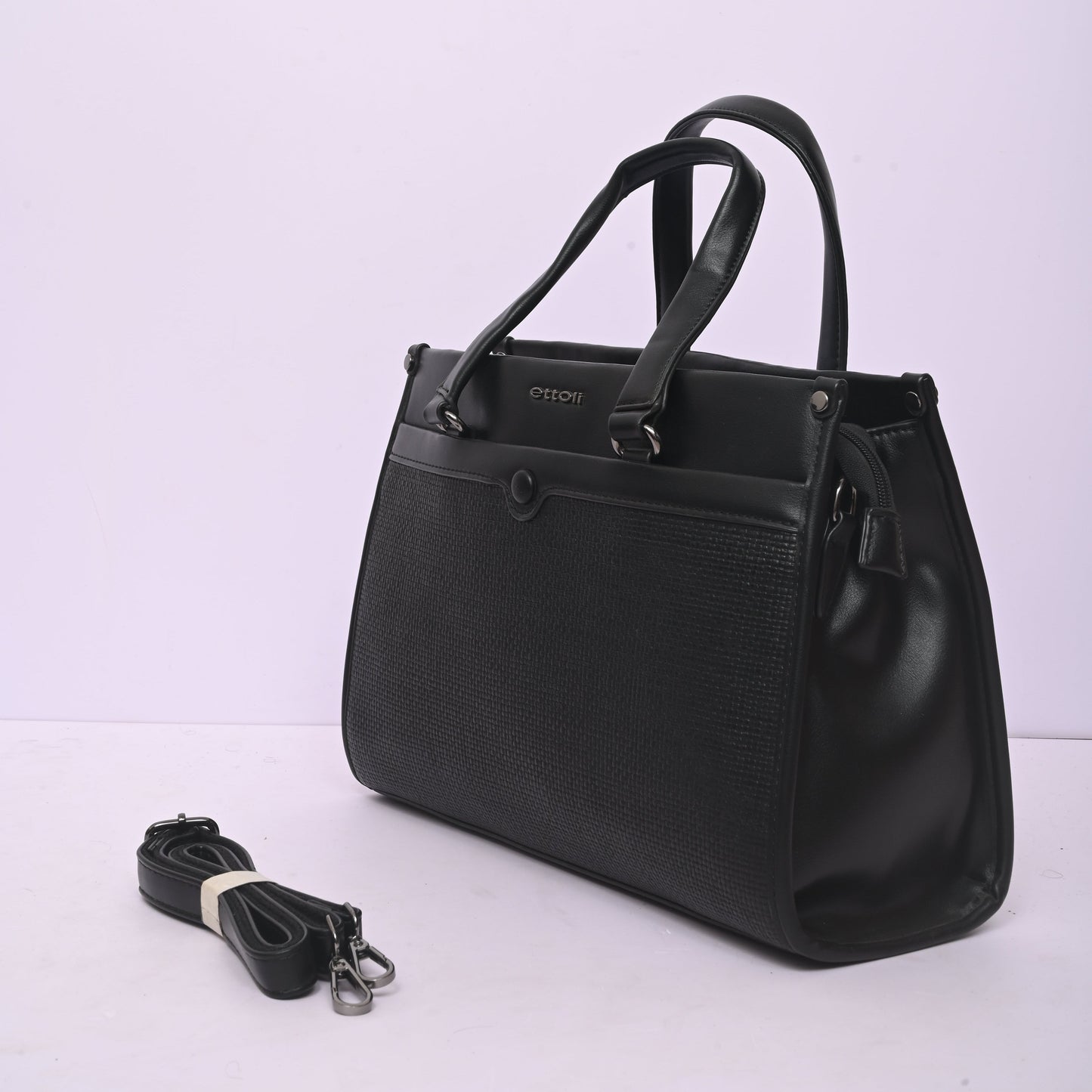 Woven Top Handle Tote Bag for Women in Black with Spacious Interior and Elegant Woven Design