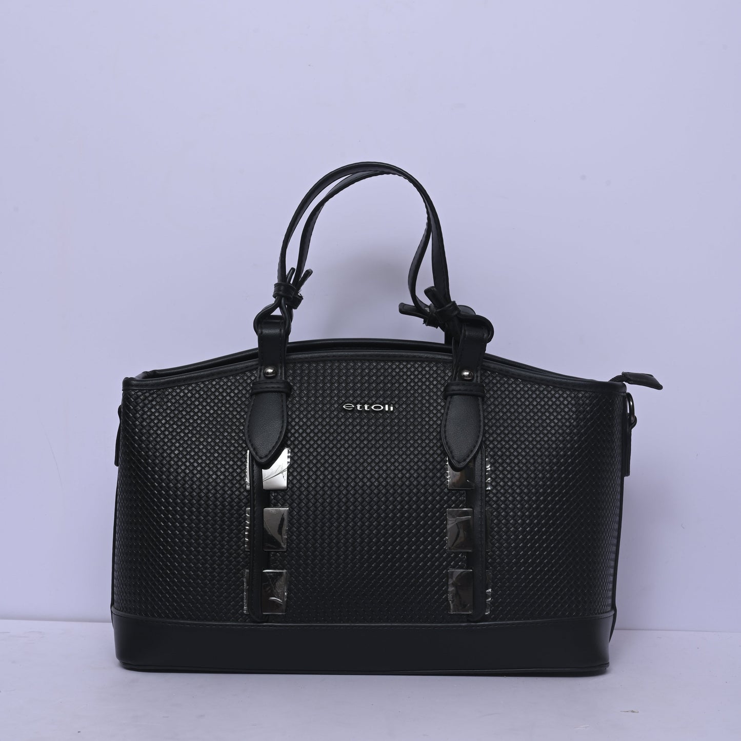 Woven Tote Bag for Women in Black with Spacious Interior and Elegant Woven Texture