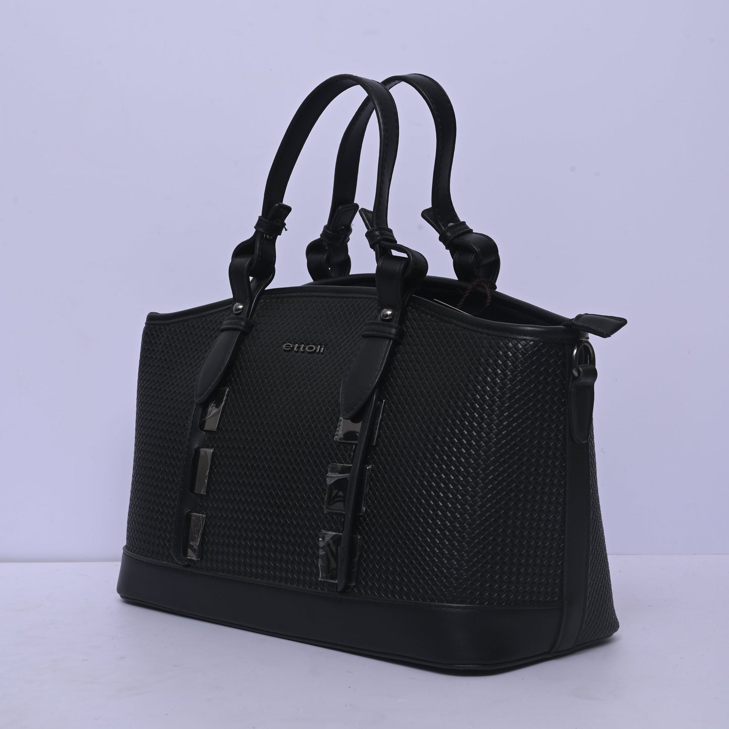 Woven Tote Bag for Women in Black with Spacious Interior and Elegant Woven Texture
