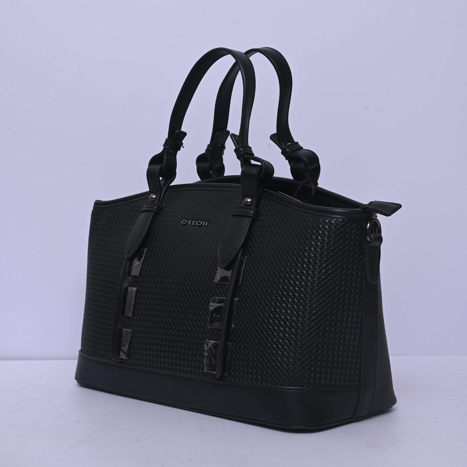 Woven Tote Bag for Women in Black with Spacious Interior and Elegant Woven Texture